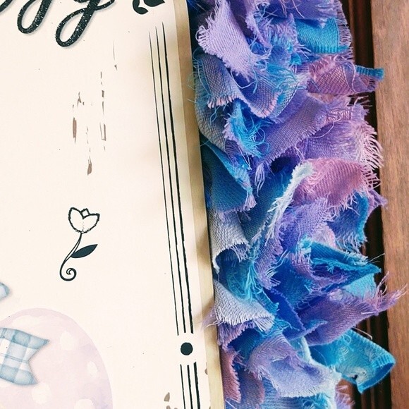 Hand Crafted Easter Bunny Egg Pastel Fabric Rag Wreath, Easter Egg Farms Sign - Picture 5 of 14